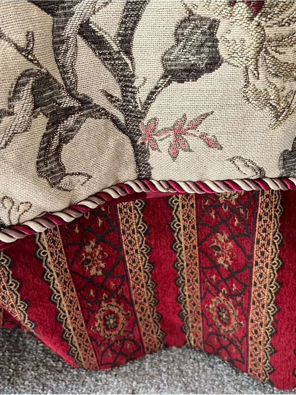 Belle Fleur Comforter Set in Beige and Burgundy- reversible w/ curtains to match